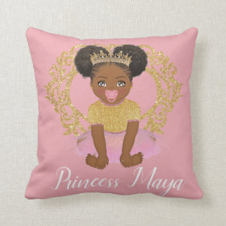 Afro Princess girl with tutu and gold crown Throw Throw Pillow