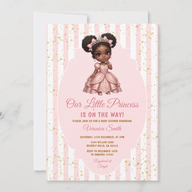 Afro Princess is on the way Pink Baby Shower Crown Invitation (Front)