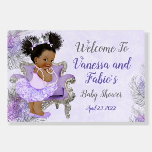 Afro Princess Lavender Silver Watercolor Welcome  Foam Board