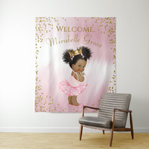 Afro Princess Tutu Baby Shower Backdrop Banner