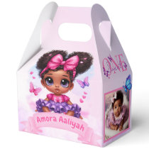 Afro Puff Baby Girl Butterfly Photo 1st Birthday Favor Boxes