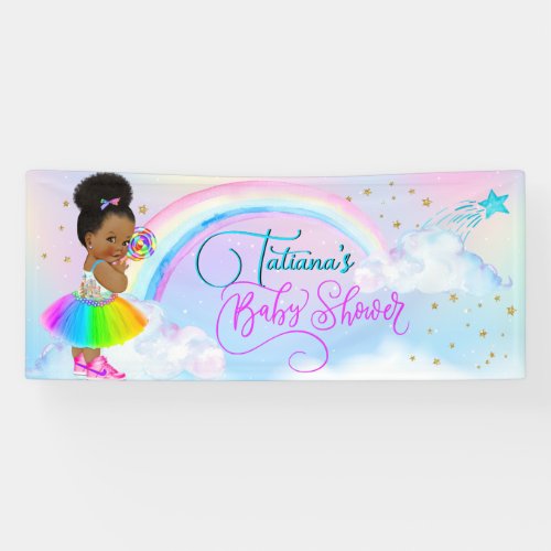 Afro Puff Baby Girl Pastel Rainbow Baby Shower Banner