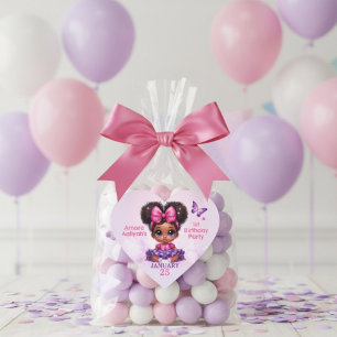 Afro Puff Baby Girl Pink/Purple Butterfly Birthday Heart Sticker