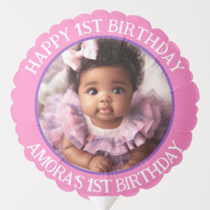 Afro Puff Baby Girl Pink/Purple Butterfly Photo Balloon