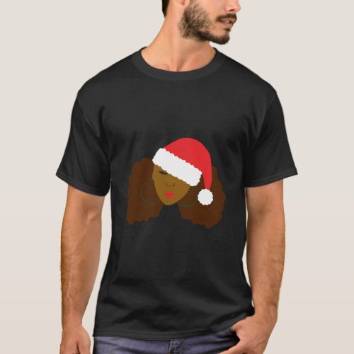 Afro Puff Girl Santa Hat Natural Hair Christmas T_Shirt