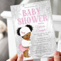 Afro Puff Girl Winter Wonderland Baby Shower Invitation