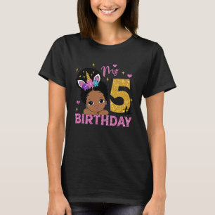 Afro Puff Hair Princess Cute Peekaboo My 5th Birth T-Shirt