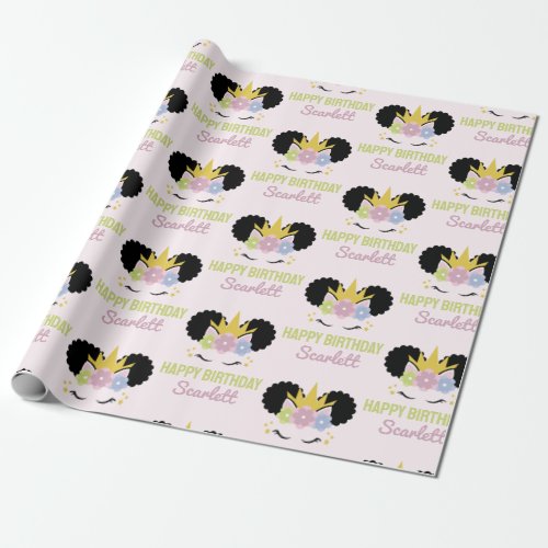 Afro Puff Unicorn African American Birthday Party Wrapping Paper