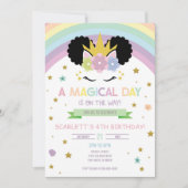 Afro Puff Unicorn and Rainbows Birthday Invitation (Front)