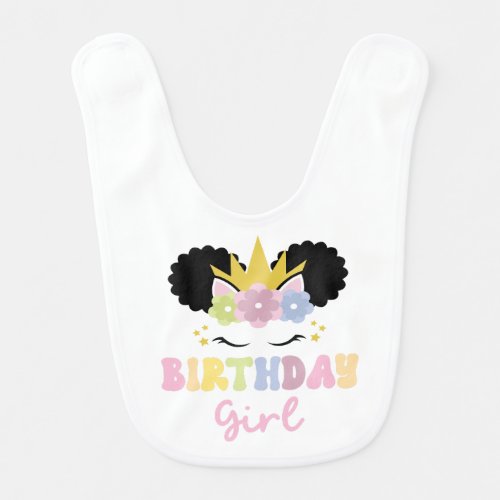 Afro Puff Unicorn Birthday Girl Party Outfit  Baby Bib