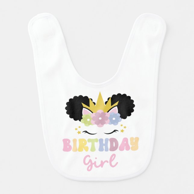 Afro Puff Unicorn Birthday Girl Party Outfit  Baby Bib (Front)
