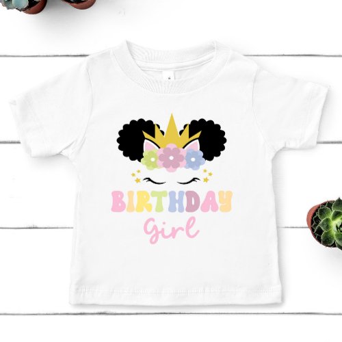 Afro Puff Unicorn Birthday Girl Party Outfit  Baby T_Shirt