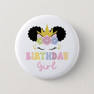 Afro Puff Unicorn Birthday Girl Party Outfit  Button