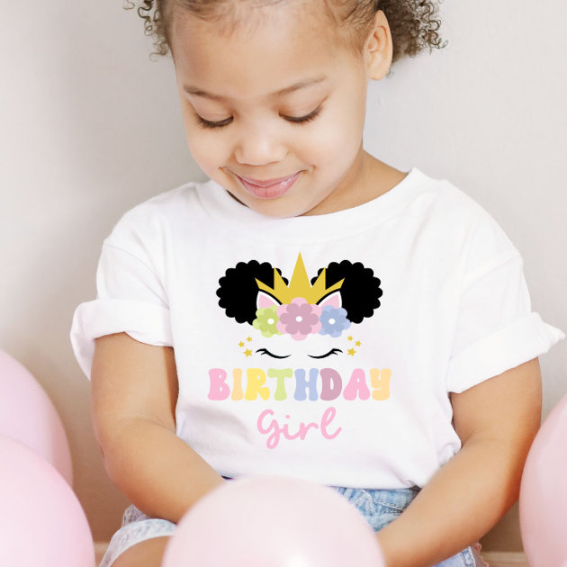 Afro Puff Unicorn Birthday Girl Party Outfit Toddler T-shirt | Zazzle