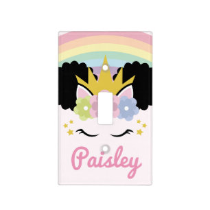 Afro Puff Unicorn Curly Hair Custom Name Light Switch Cover