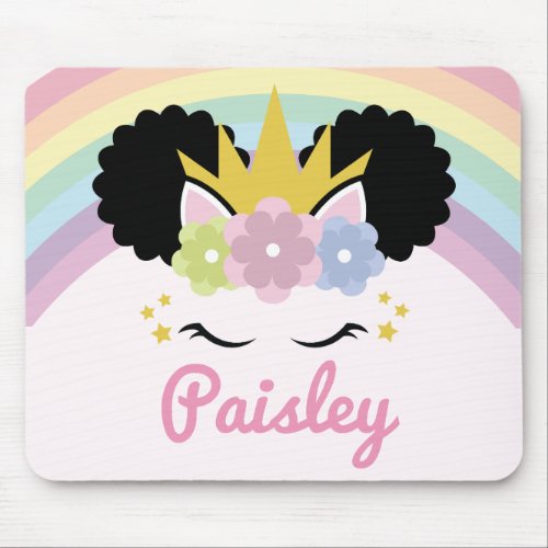 Afro Puff Unicorn Curly Hair Custom Name Mouse Pad