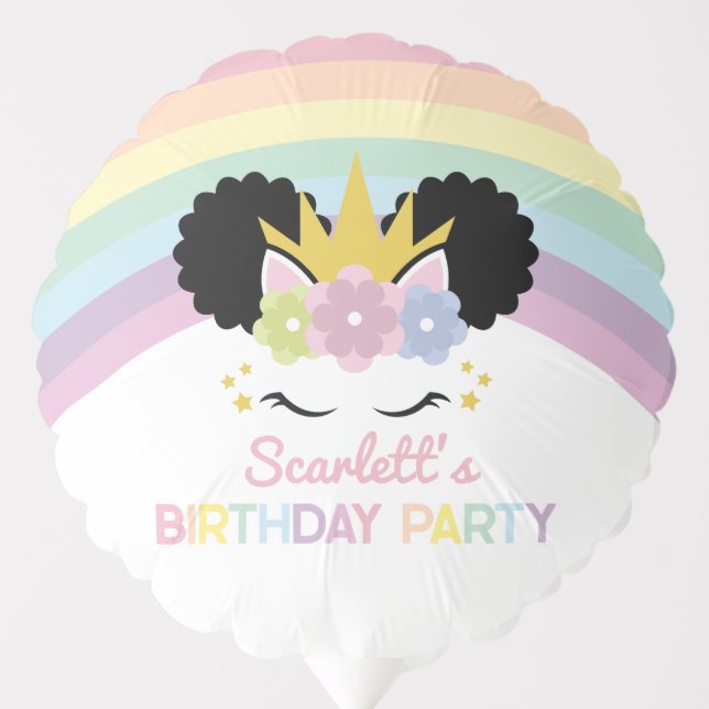 Afro Puff Unicorn Rainbows Birthday Party Balloon (Front)