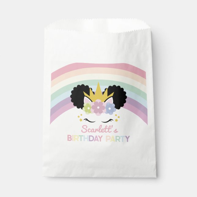 Afro Puff Unicorn Rainbows Birthday Party Favor Bag (Front)