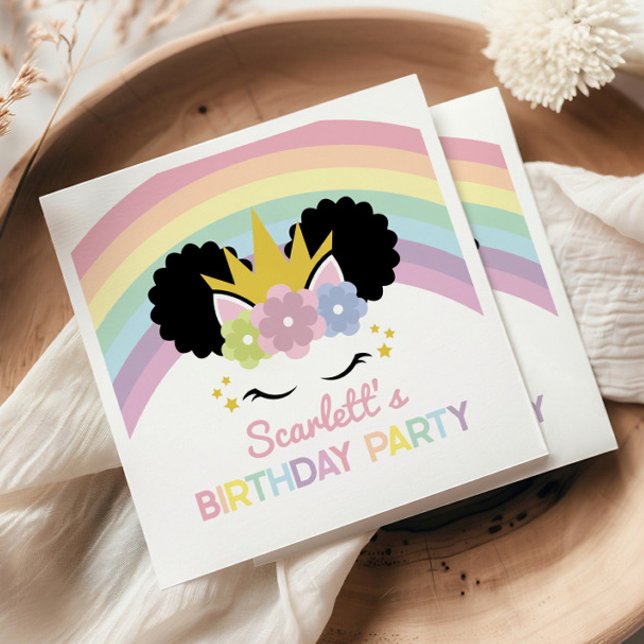 Afro Puff Unicorn Rainbows Birthday Party Napkins (Creator Uploaded)