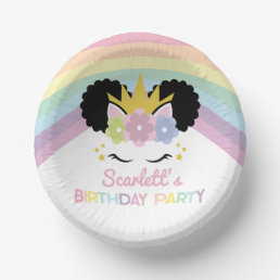 Afro Puff Unicorn Rainbows Birthday Party Paper Bowls
