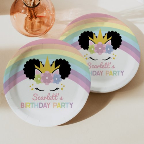 Afro Puff Unicorn Rainbows Birthday Party Paper Plates