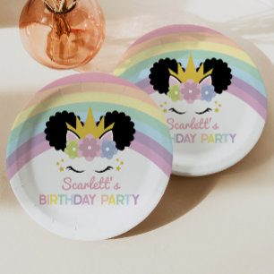 Afro Puff Unicorn Rainbows Birthday Party Paper Plates
