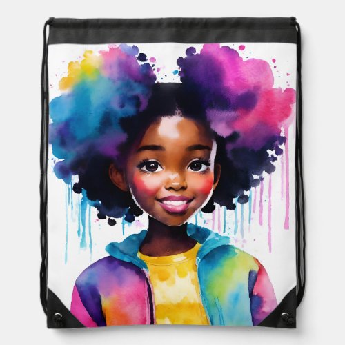 Afro Puffs Black Girl Rainbow Hair Drawstring Bag