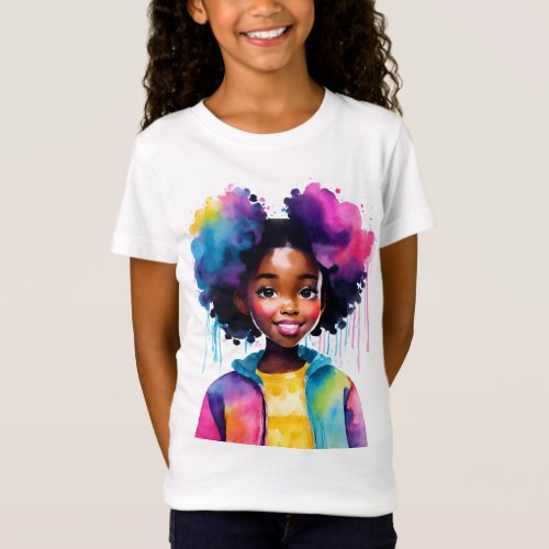 Afro Puffs Black Girl Rainbow Hair T_Shirt