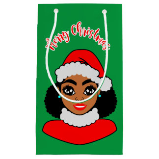 Afro Puffs Black Santa Claus Christmas Small Gift Bag