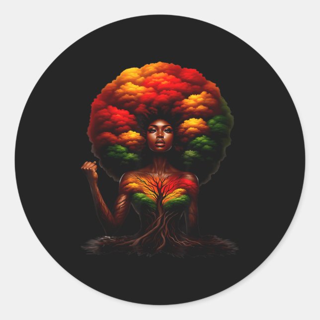 Afro Queen Black Woman African Roots Melanin Black Classic Round Sticker (Front)