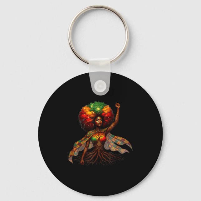 Afro Queen Black Woman African Roots Melanin Black Keychain (Front)