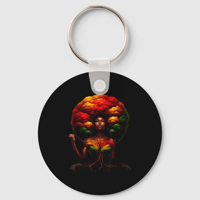 Afro Queen Black Woman African Roots Melanin Black Keychain (Front)