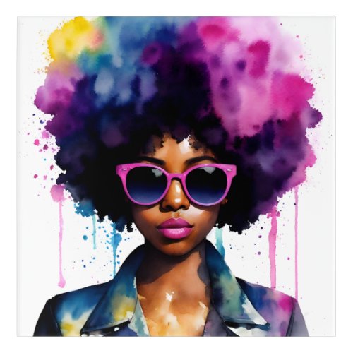Afro Rainbow Hair Black Woman Sunglasses Art