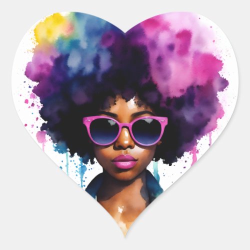 Afro Rainbow Hair Black Woman Sunglasses Art Heart Sticker