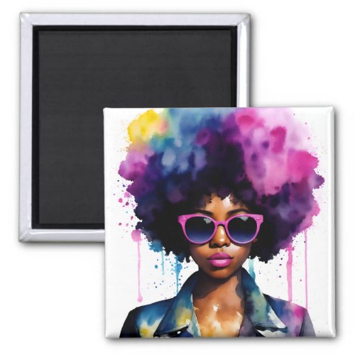 Afro Rainbow Hair Black Woman Sunglasses Magnet