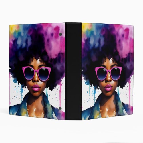 Afro Rainbow Hair Black Woman Sunglasses Mini Binder