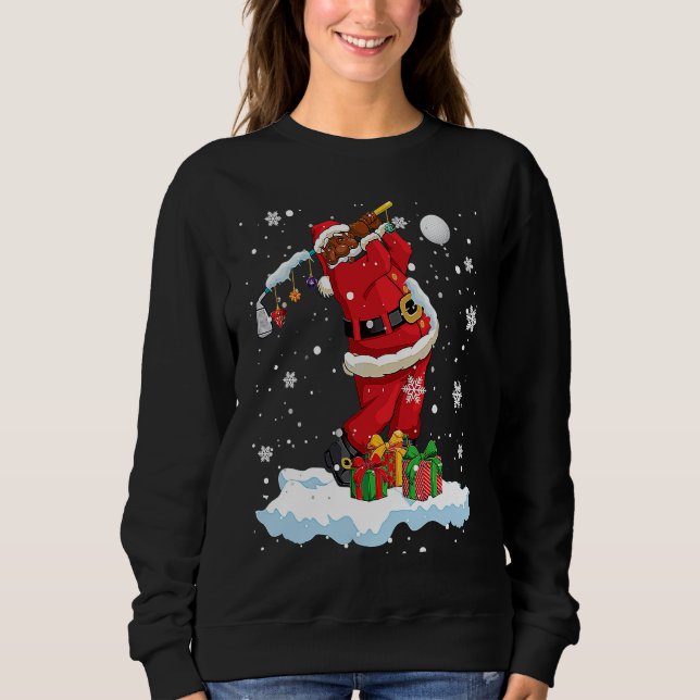 Afro Santa Playing Golf Xmas Black Afro Golf Playe Sweatshirt (Front)