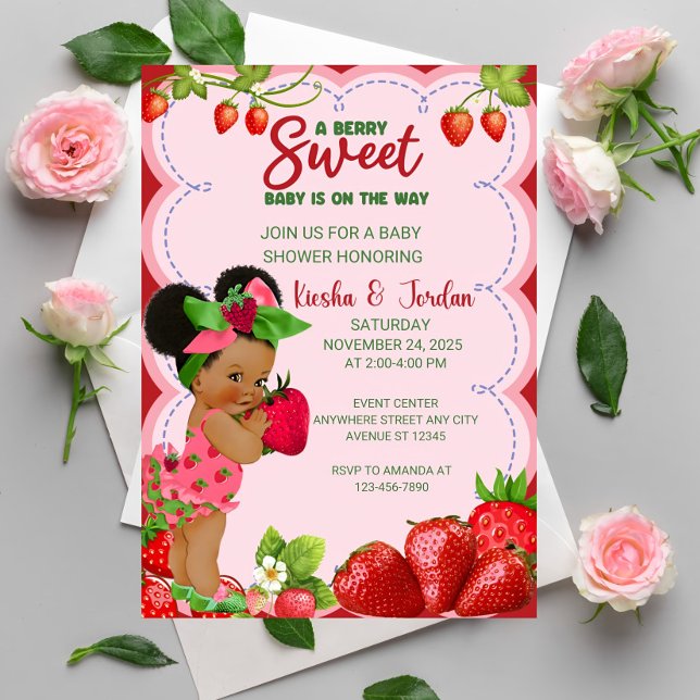 Afro Strawberry Baby Shower Invitation African Ame (Creator Uploaded)