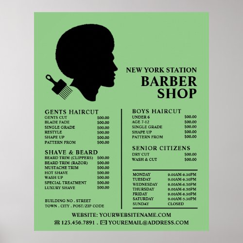Afro Style Mens Barbers Price List Poster
