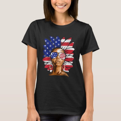 afro sunflower african american 4th of july melani T_Shirt