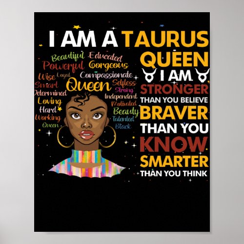 Afro Taurus queen September August Virgo Zodiac Poster