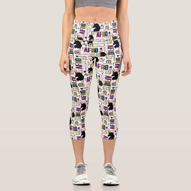 Afro Unicorn Bold Pattern Capri Leggings (Front)