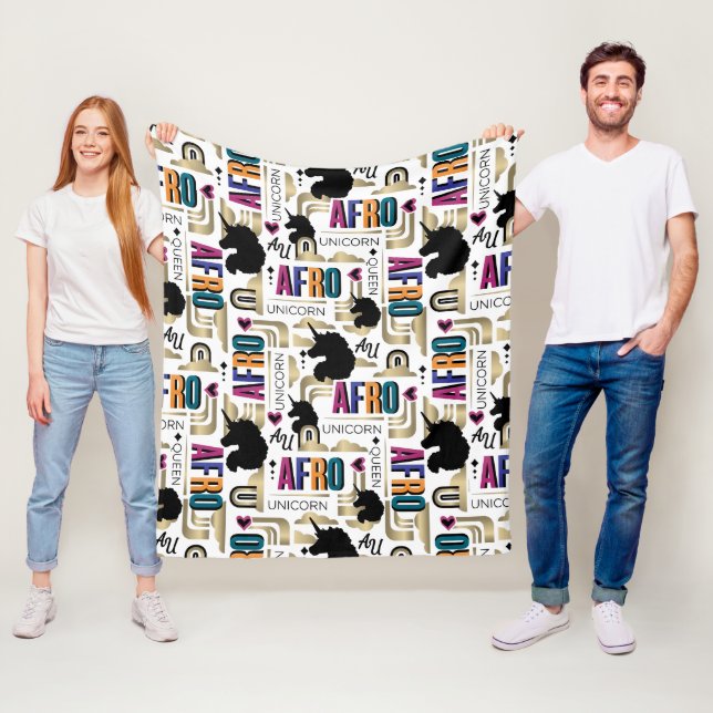 Afro Unicorn Bold Pattern Fleece Blanket (In Situ)