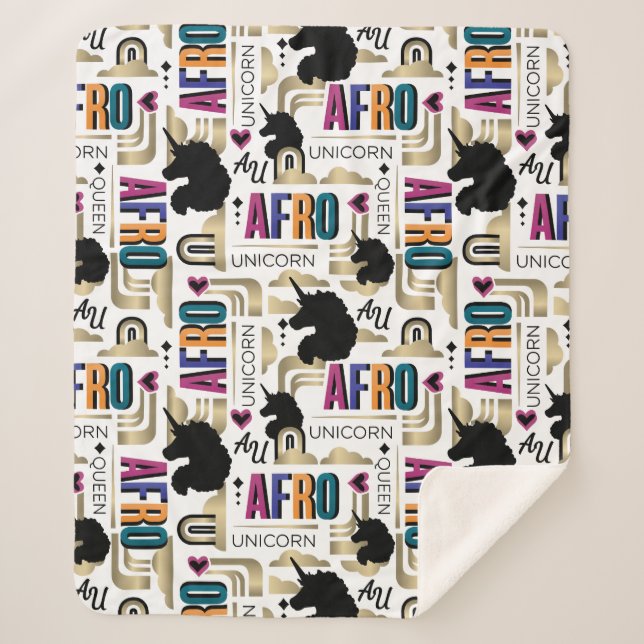 Afro Unicorn Bold Pattern Sherpa Blanket (Front)