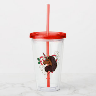 Afro Unicorn Candy Cane Heart Holiday Acrylic Tumbler