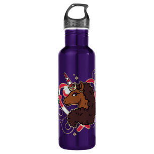 Afro Unicorn Candy Cane Heart Holiday Stainless Steel Water Bottle