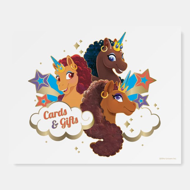 Afro Unicorn Cards & Gifts Birthday Table Sign (Front)