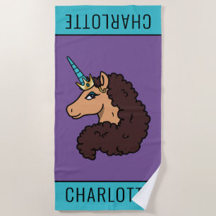Afro Unicorn Divine Beach Towel