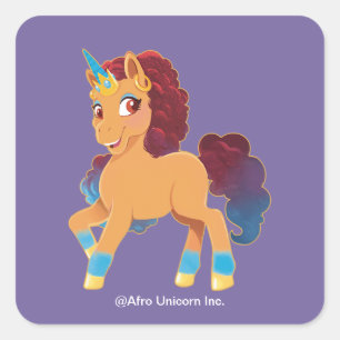 Afro Unicorn Divine Prancing Square Sticker