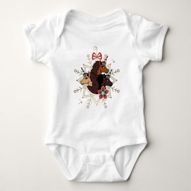 Afro Unicorn Festive Holiday Magical Baby Bodysuit (Front)